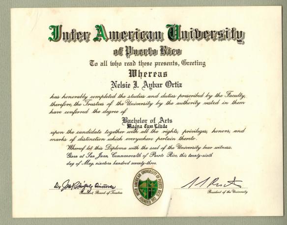 Nelsie 1973 IAU Bachelors Degree